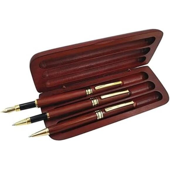 3 Pcs Wooden Pens Set with Gift Case/Best Writing Fountain Fancy Ballpoint Pen - Picture 4 of 16